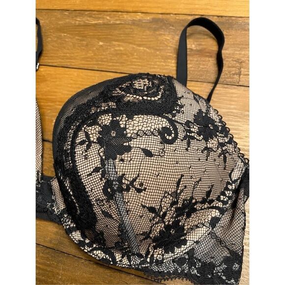 Victorias Secret 34D dream angels push-up bra black nude lace sexy - Picture 2 of 6